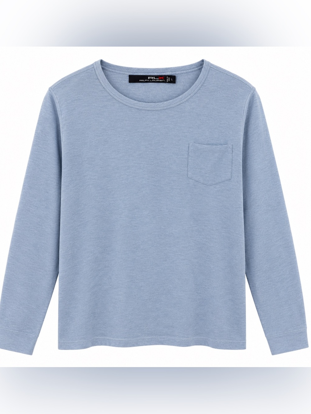 RLX Ralph Lauren Men’s Large 100% Cashmere Blue Long Sleeve Pocket Crewneck